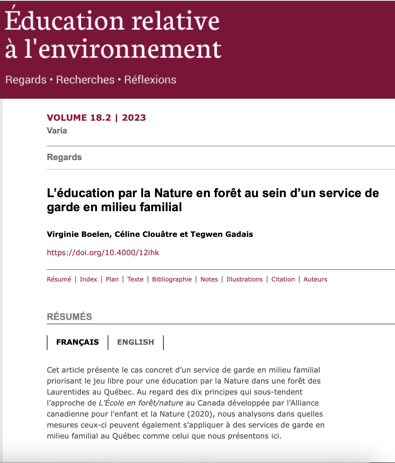 L’éducation par la Nature en forêt au sein d’un service de garde en milieu familial