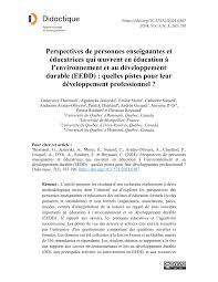 Perspectives de personnes enseignantes et éducatrices qui oeuvrent en éducation à l’environnement et au développement durable (EEDD)&nbsp;: quelles pistes pour leur développement professionnel&nbsp;?