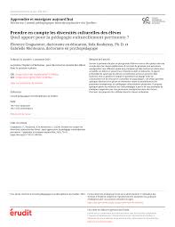 Prendre en compte les diversités culturelles des élèves; Quel apport pour la pédagogie culturellement pertinente&nbsp;?
