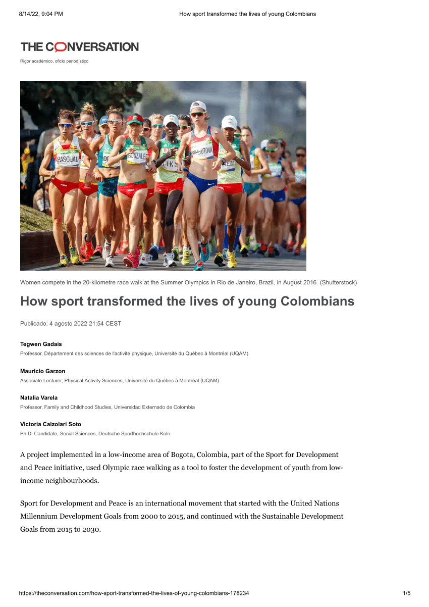 How sport changed my life? Description of the perceived effects of the experiences of young Colombians throughout a sport for development and peace program