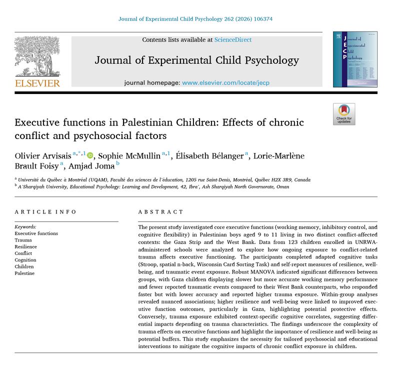 Executive functions in Palestinian Children: Effects of chronic conflict and psychosocial factors