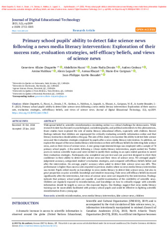 Primary school pupils’ ability to detect fake science news following a news media literacy intervention: Exploration of their success rate, evaluation strategies, self-efficacy beliefs, and views of science news